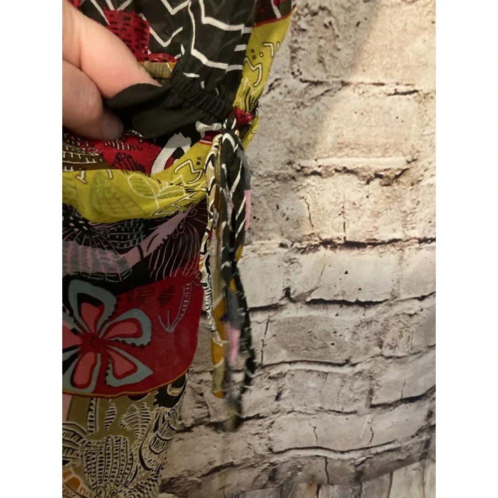 Pinkerton Dress Womens Medium Silk Ruffle Retro Geometric Lightweight Semi Sheer - Picture 13 of 14